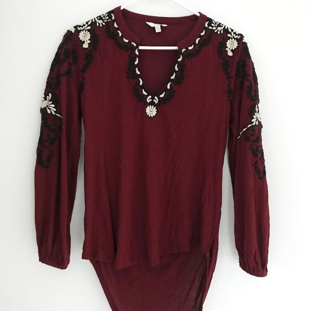 Lucky Brand Maroon Boho Long Sleeve Blouse